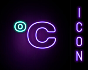 Fototapete - Glowing neon line Celsius icon isolated on black background. Colorful outline concept. Vector