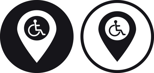 Poster - map pointer with handicap icon set in two styles . wheelchair map marker icon . vector illustration