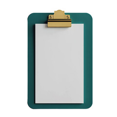 Poster - Elegant teal clipboard showcasing a blank white sheet on an isolated transparent scene