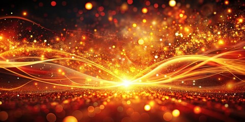 Aufkleber - A celestial abstract landscape of shimmering gold and orange light, with glowing waves and sparkling dust, creating a sense of ethereal beauty and wonder.