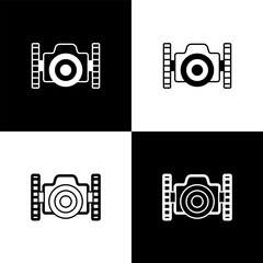 Poster - set photo camera for diver icon isolated on black and white background. foto camera icon. diving und