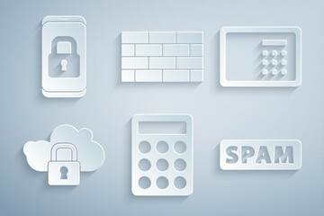 Poster - set password protection, safe, cloud computing lock, spam, firewall, security wall and mobile with c
