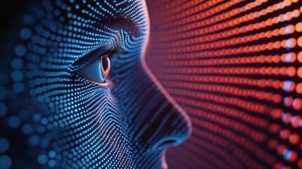 Aufkleber - Digital face with glowing dots and orange background