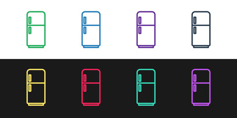 Poster - Set line Refrigerator icon isolated on black and white background. Fridge freezer refrigerator. Household tech and appliances. Vector