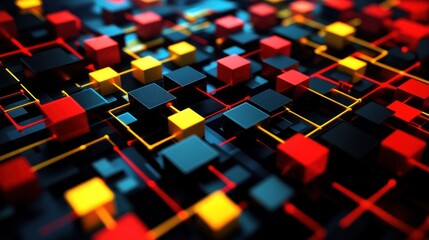 Poster - Abstract 3 d network of colorful blocks
