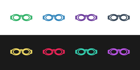 Poster - Set line Glasses for swimming icon isolated on black and white background. Swimming goggles. Diving underwater equipment. Vector