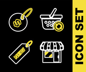 Poster - set line refresh shopping basket, market store, price tag with new and dollar icon. vector