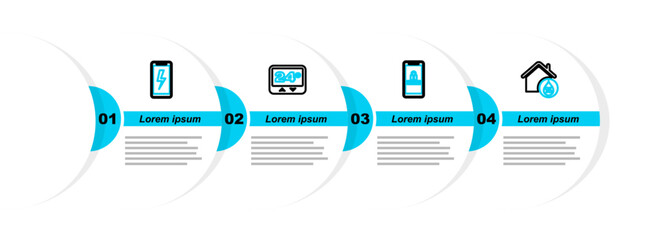 Poster - set line house humidity, mobile and password protection, thermostat and charging battery icon. vecto