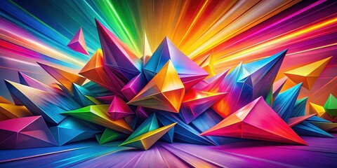 Aufkleber - A vibrant abstract composition featuring a cluster of iridescent, multifaceted geometric shapes with a dynamic, radiating backdrop.