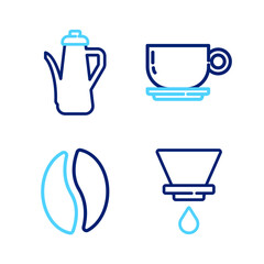 Poster - Set line V60 coffee maker, Coffee beans, cup and Teapot icon. Vector