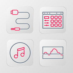 Poster - Set line Music wave equalizer, note, tone, Drum machine and Audio jack icon. Vector