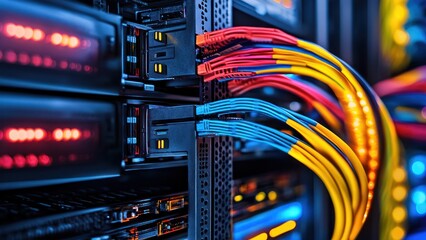 Poster - Colorful server cables in data center close up