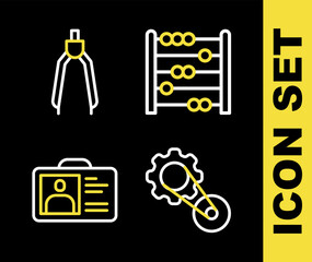 Poster - set line abacus, timing belt kit, identification badge and drawing compass icon. vector