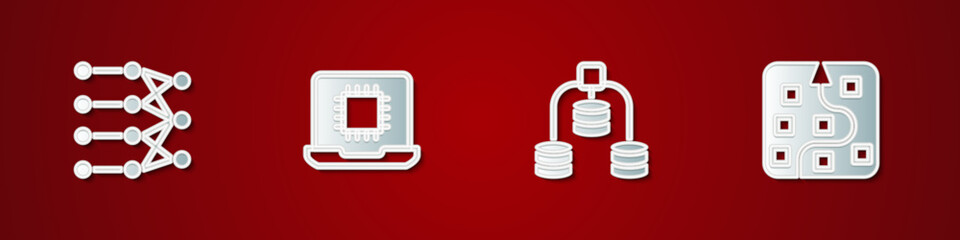 Poster - Set Neural network, Processor CPU, Server, Data and icon. Vector