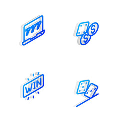 Poster - Set Isometric line Game dice, Laptop and slot machine, Casino win and icon. Vector