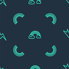 Fototapete - Set line Rainbow with clouds, and Lightning bolt on seamless pattern. Vector