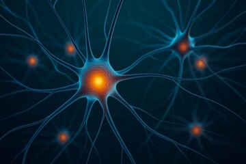 Poster - Neurons firing and forming intricate connections in a dark, mysterious microscopic view, showcasing dynamic nervous system activity and synapses transmitting signals throughout the brain