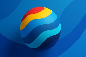 Fototapete - Colorful sphere with wavy stripes rotating on a vibrant blue wavy background, creating a modern and abstract design with a dynamic feel, suitable for various creative projects