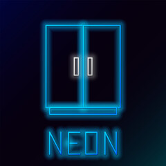 Poster - Glowing neon line Wardrobe icon isolated on black background. Colorful outline concept. Vector