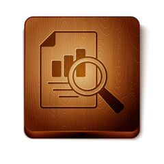 Fototapete - Brown Document with graph chart icon isolated on white background. Report text file icon. Accounting sign. Audit, analysis, planning. Wooden square button. Vector