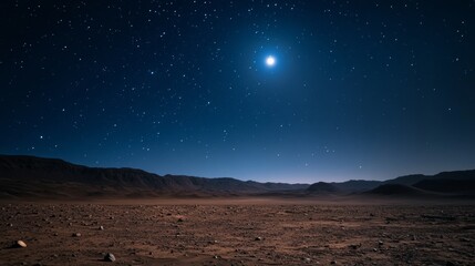 Wall Mural - desert at night with starry sky and a big star