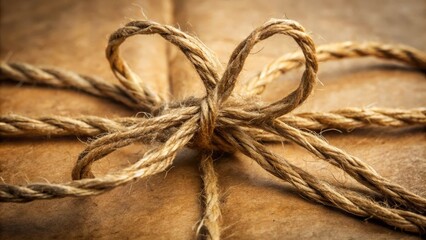 Aufkleber - A close-up of a knotted rope tied around a rustic brown paper surface, showcasing the intricate details of the twine and its textured weave.
