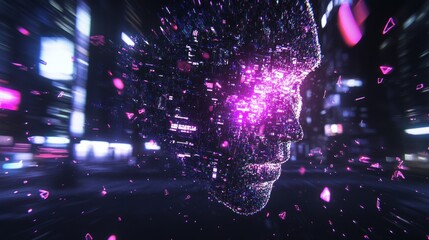 Poster - Abstract digital human head in city lights
