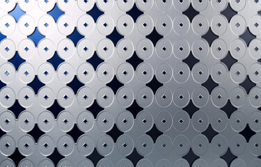 Poster - abstract metallic texture featuring a regular pattern of circles with holes and diamond shapes again