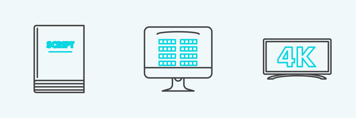 Fototapete - Set line , Scenario and Buy cinema ticket online icon. Vector