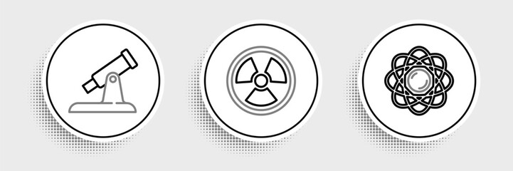 Poster - Set line Atom, Telescope and Radioactive icon. Vector