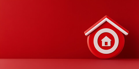 Fototapete - Minimalist Red House Icon on Red Background: A simplified rendering of a house symbol in red and white against a red backdrop. Clean design.
