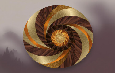 Poster - A mesmerizing circular artwork features a swirling spiral design in rich brown, gold, and copper tones, suggesting depth and movement against a muted background.  The piece evokes feelings of warmth a
