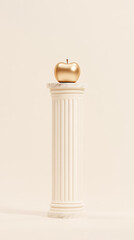 Aufkleber - Golden Apple on a Column: A surreal and elegant composition, showcasing a fusion of classical art and symbolic fruit. Still life against a light background.