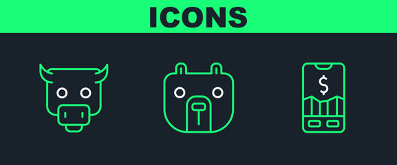 Poster - Set line Mobile stock trading, Bull market and Bear icon. Vector