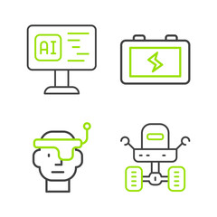 Poster - Set line Mars rover, Smart glasses, Battery and Software icon. Vector