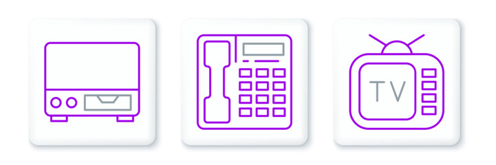Poster - Set line Retro tv, Old video cassette player and Telephone handset icon. Vector