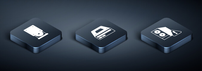 Poster - Set Isometric Optical disc drive, Case of computer and icon. Vector