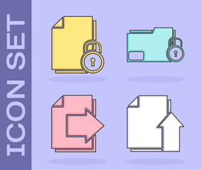 Fototapete - Set Upload file document, Document and lock, Next page arrow and Folder and lock icon. Vector