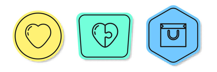 Poster - set line heart, and shopping bag. colored shapes. vector
