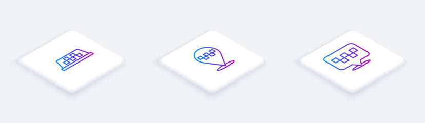 Poster - Set Isometric line Taxi car roof, Location with taxi and . White square button. Vector