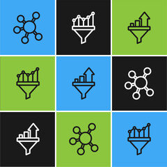 Fototapete - Set line Project team base, Sales funnel with chart and icon. Vector