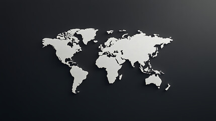 world map: a stylized, white representation of earth's continents against a dark background, creatin