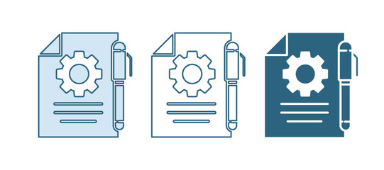 Aufkleber - Blue Document settings with gears icon isolated on white background. Software update, transfer protocol, teamwork tool management. Vector