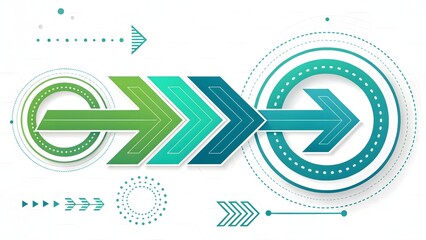 Poster - Arrows in green and blue hues pointing right with circles and dots on a white background design art
