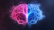 © Adex - Brain hemispheres in pink and blue with lightning sparks concept illustration