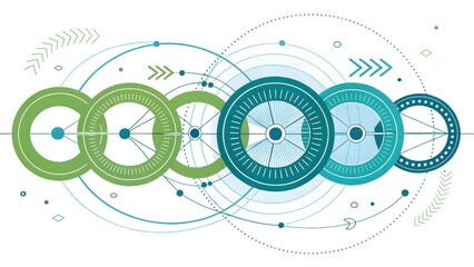 Aufkleber - Abstract geometric design featuring overlapping circles and directional arrows on white background