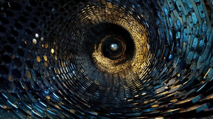 Poster - Abstract gold and blue mosaic tunnel