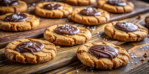 Aufkleber - A Close-Up Shot of Chocolate-Covered Cookies with a Sprinkle of Salt on a Rustic Wooden Surface
