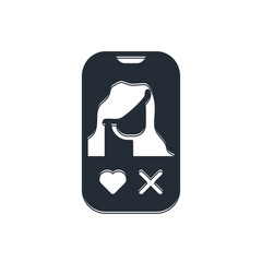 Poster - Black Dating app online mobile concept icon isolated on white background. Female male profile flat design. Couple match for relationship. Vector