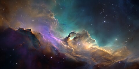 a colorful nebula with stars in the night sky view